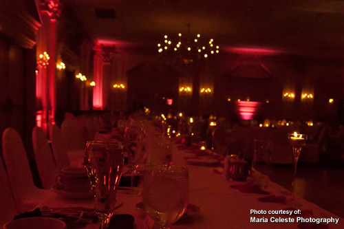 Pink up lighting for wedding reception dance floor by Maria Celeste Photography