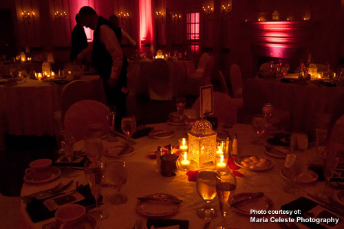Pink up lighting for wedding reception by Maria Celeste Photography
