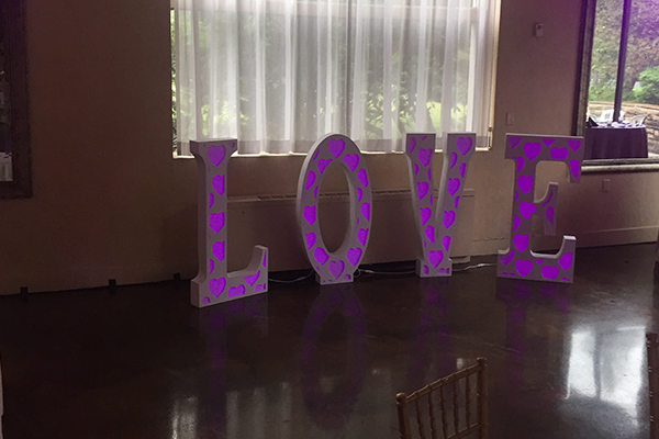 Purple light up LOVE letters