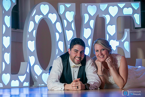 Blue Light up LOVE letters at wedding