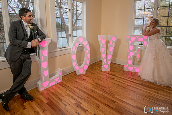 Pink Light up LOVE Letters at Wedding