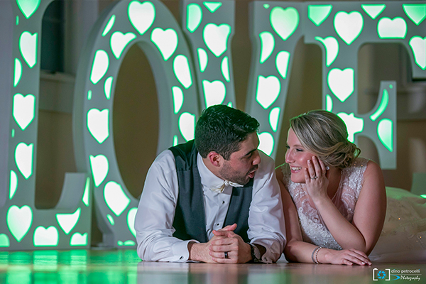 Green Light up LOVE Letters at Wedding