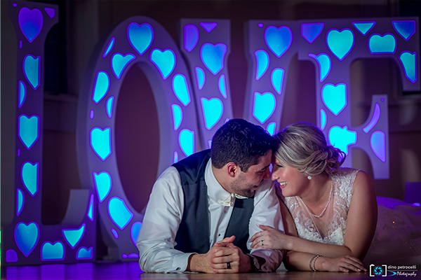 Blue Light up LOVE Letters at Wedding
